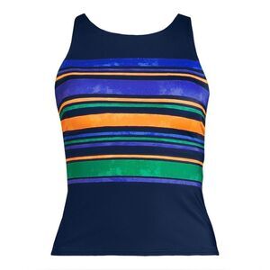 Land's End Tankini High Neck Strappy Back Soft cup deep sea painted stripes Var